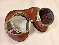 Vintage Leather Motorcycle Driving Goggles Safety Glasses Steampunk Metal Mesh