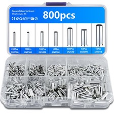 800 Pcs Wire Ferrules Kit Non-insulated Bootlace 10-22 AWG Tinned Copper