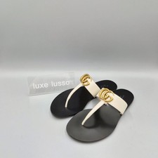 Gucci Women's GG Marmont T-Strap Sandals White Leather 497444 154076036