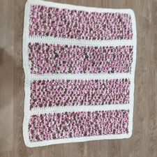 Handmade Soft Crochet Nursery Crib Blanket Pink White Brown Baby Girl 46"x38"