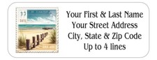 150 Beach Scene Postage Stamp Style Mailing Return Address Labels Personalized