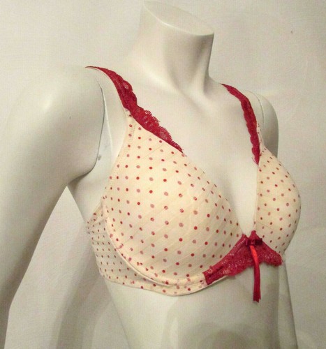 Oscar de la Renta Pink Label Underwire Demi Bra 36B Cream Red Polka Dot Lace - Picture 10 of 11