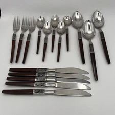 Lot 16 Ekco Eterna LaJoya Mid Century Modern Teak Wood Handle Serving Flatware