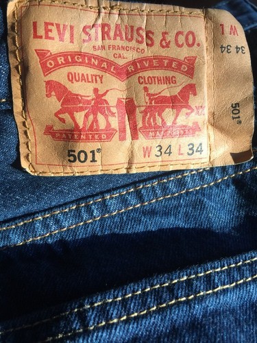 Levis 501 Original Straight Leg Button Fly Jeans Dark Wash Men's Size 34 x 33 - Picture 6 of 11