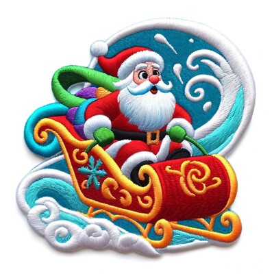 Christmas Santa Sled Patch Iron-on Applique Clothing Decor Bag of Presents Elves