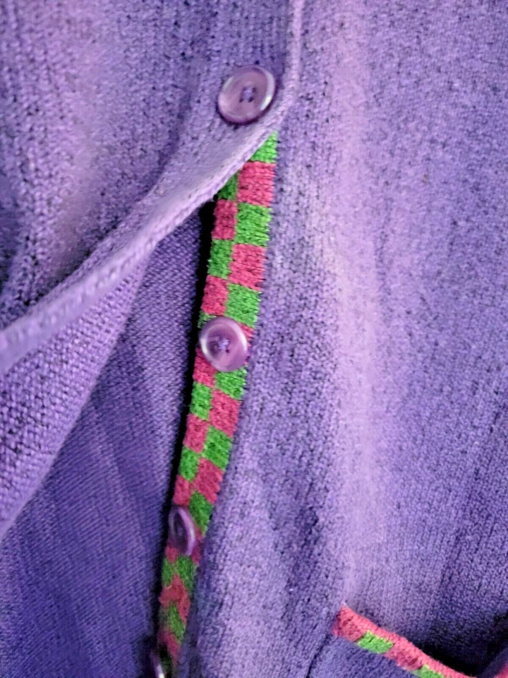 Suéter vintage Orvis púrpura con ribete a cuadros 94 % algodón talla mediana Foto 3 de 4