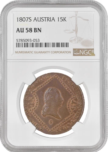 Austria 15 kreuzer 1807 S, NGC AU58, "Emperor Franz II (1806 - 1835)"