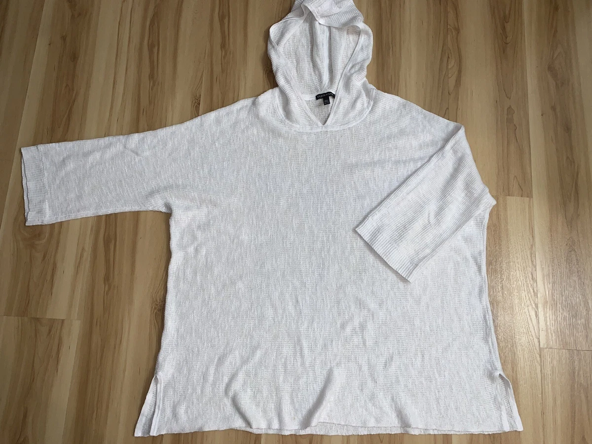 EILEEN FISHER White Lightweight Cotton Hooded Sweater Tunic Sz XL Side  Slits EUC | eBay