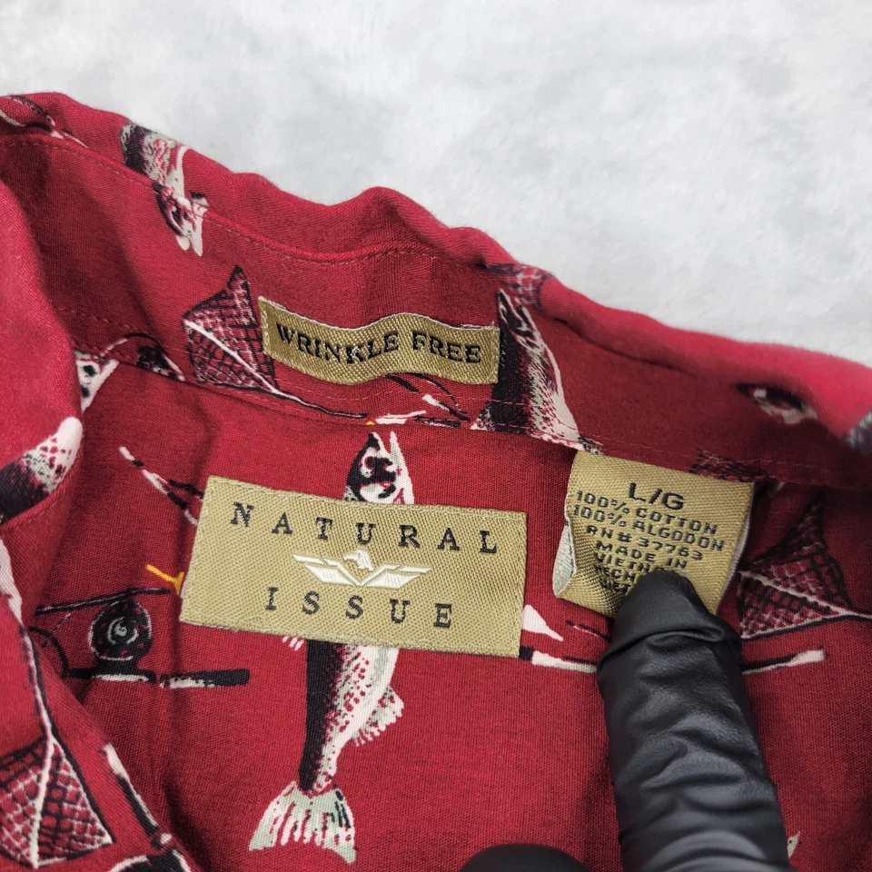 Camisa Edición Natural Para Hombres Grande Hula Tiki Luau Pesca con Mosca Pescador Trucha Adulto L Foto 3 de 4