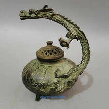 L34 Old Chinese bronze Hand-carved Dragon statue incense burner w Xuande Mark
