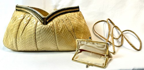 Judith Leiber Goldish Snakeskin Clutch Crossbody Bag Purse With Change Purse! - Picture 19 of 22
