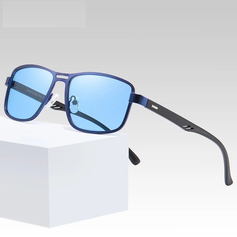 Gafas De Sol Polarizada Lujo Hombre Rectangular Metal Moda Negras Conducir UV400