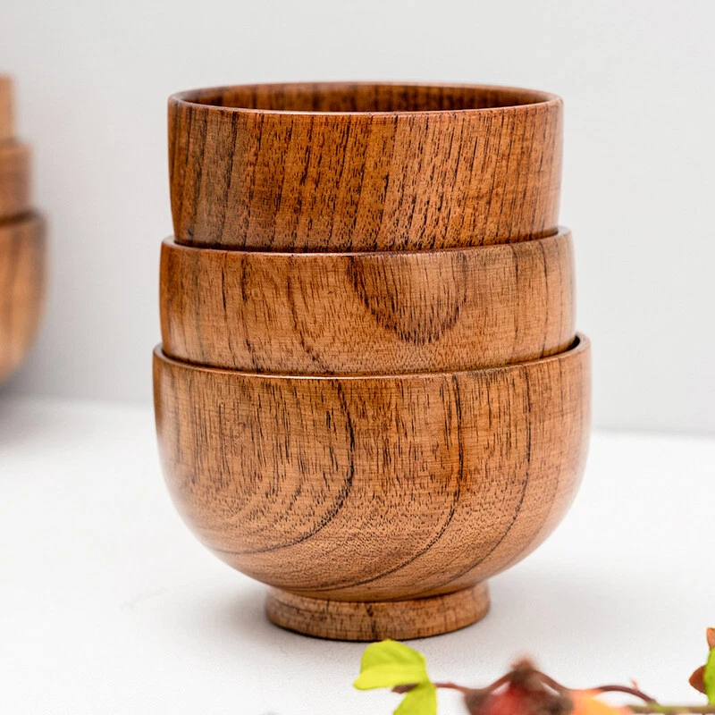 Cuencos redondos japoneses de madera sopa de arroz fideos comida vajilla utensilio Foto 3 de 4