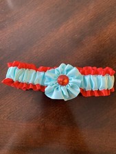 Wedding Bridal Garter Aqua Red, Bridal Garter, Handmade New,