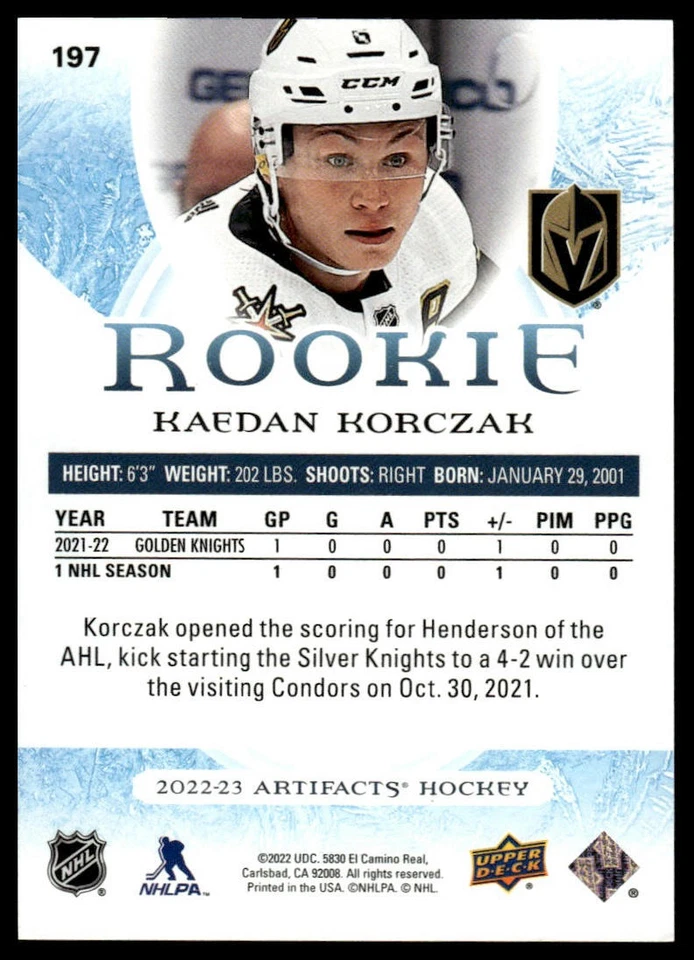2022-23 Upper Deck Artifacts #197 Kaedan Korczak #/999 - Image 2 of 2