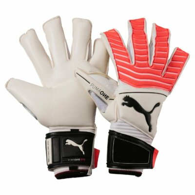 PUMA One Grip 17.1 Hybrid GK Gloves Goalkeeper Size 10 Soccer White/Fiery Coral