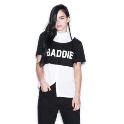 Hlzblz Womens Baddie Layer Tunic Top Black/White MEDIUM