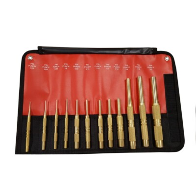#ad Mayhew 12pc Brass Pin Punch Set 1 16quot; to 1 2 in. Knurled Stamp Size Made in USA $94.99