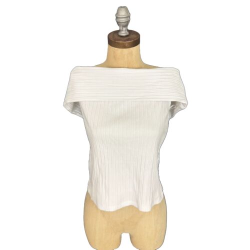 MADEWELL Ribbed Off-the-Shoulder Top M Stretch Knit Cotton Eyelet White NWT B25