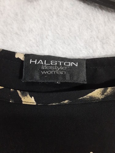HALSTON Lifestyle Round Neck Top Black Beige Floral 3/4 Sleeve Size Plus - Picture 3 of 12