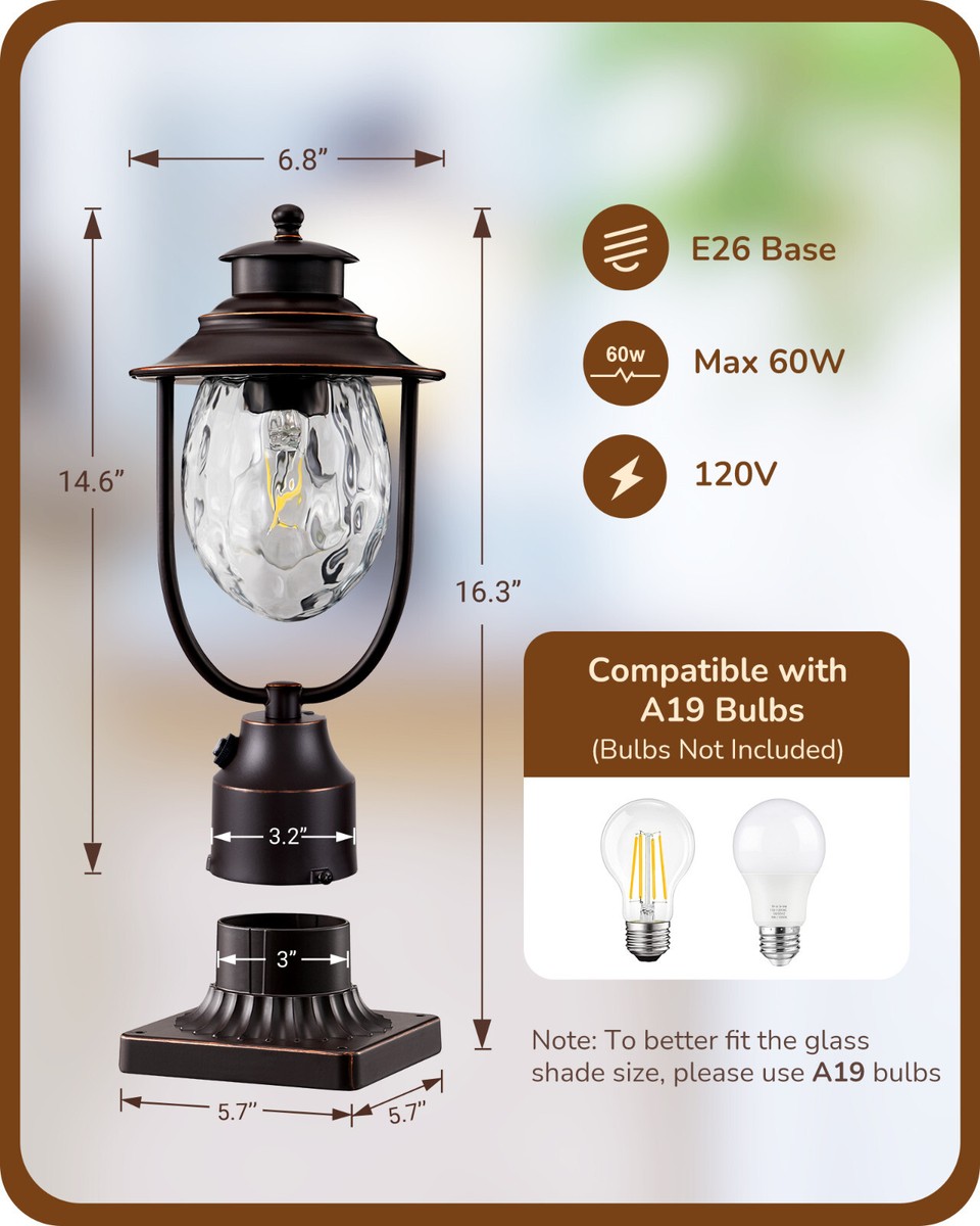 EERU Dusk to Dawn Outdoor Post Light Fixture Waterproof Pole Mount