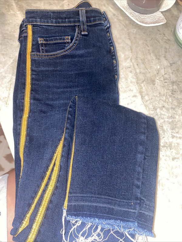Veronica Beard Jeans Sz 27 Dark Slate Debbie Mid-Rise Skinny Raw Hem Button Fly