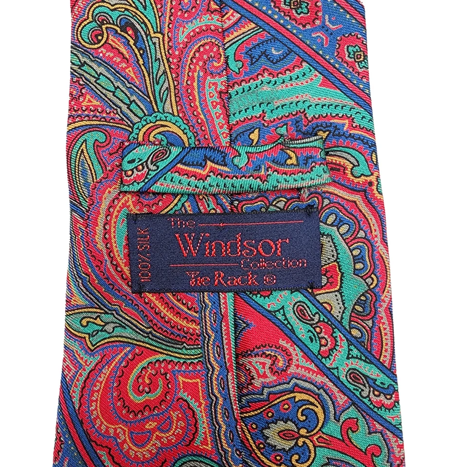 Corbata Paisley Corbata Rojo Verde Azul 100% Seda Colección Windsor Italia Foto 2 de 4