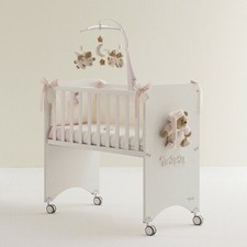 Lettino Culla Neonato Legno Fianco Letto Co-sleeping  Bianco/Rosa - Puccio Nanan