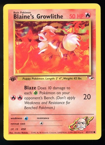 Blaine's Growlithe 62/132 Gym Heroes 1st Edition Common