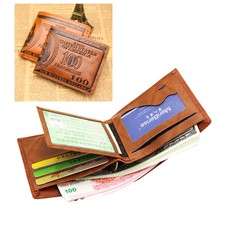 Mens US " 100" Dollar Bill Printed Leather Bifold Wallet Cash Card Holder Purse