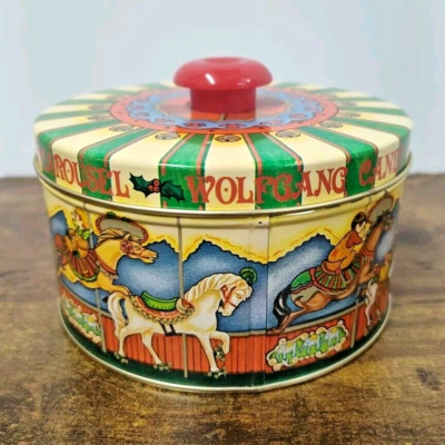 Collector Tin Wolfgang's Candy Co Candies Merry Go Round, Carousel, Knob Top