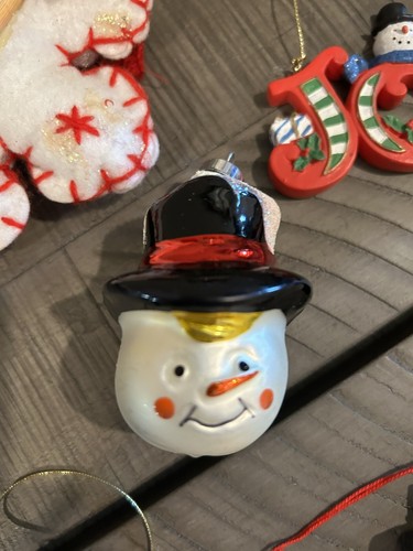 Lot of 13 Snowman Ornaments Variety Wood, Resin, Blown Glass + More Some VTG - Picture 9 of 15