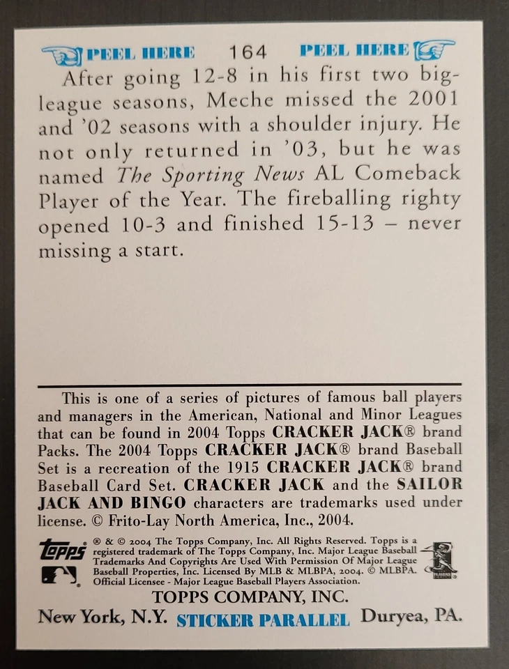 2004 Topps Cracker Jack Stickers 164 Gil Meche MARINERS - Image 2 of 2