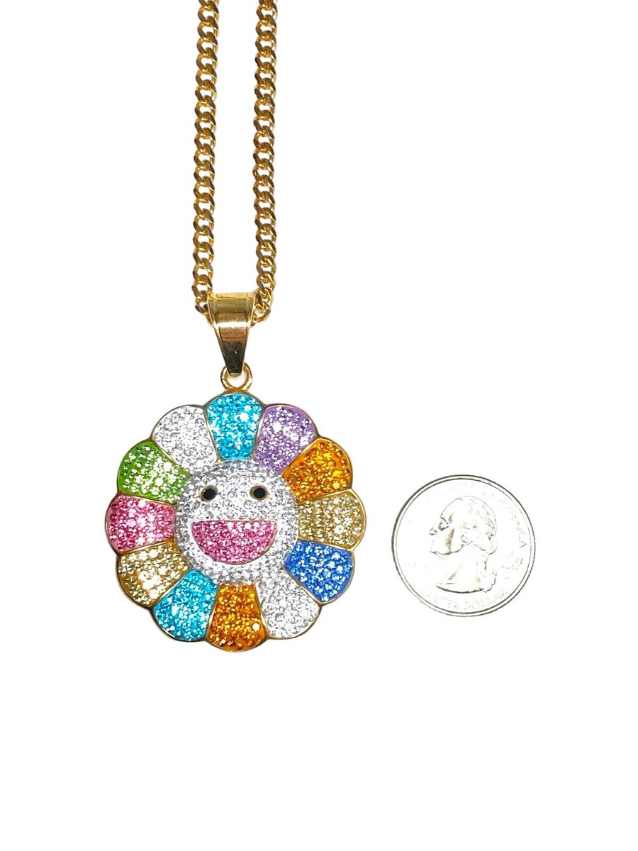 Murakami Flower Necklace Gold Plated Stainless Steel Iced Out | eBay