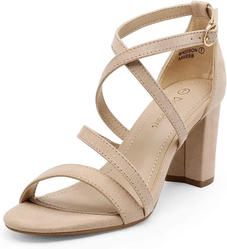 Women Chunky Block Heel Open Toe Across Strap Buckle Wedding Party Dress Shoes - Picture 13 of 22