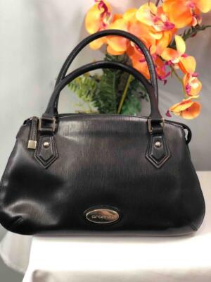 CROMIA Black Stripes Leather Wide Base Shoulder Bag