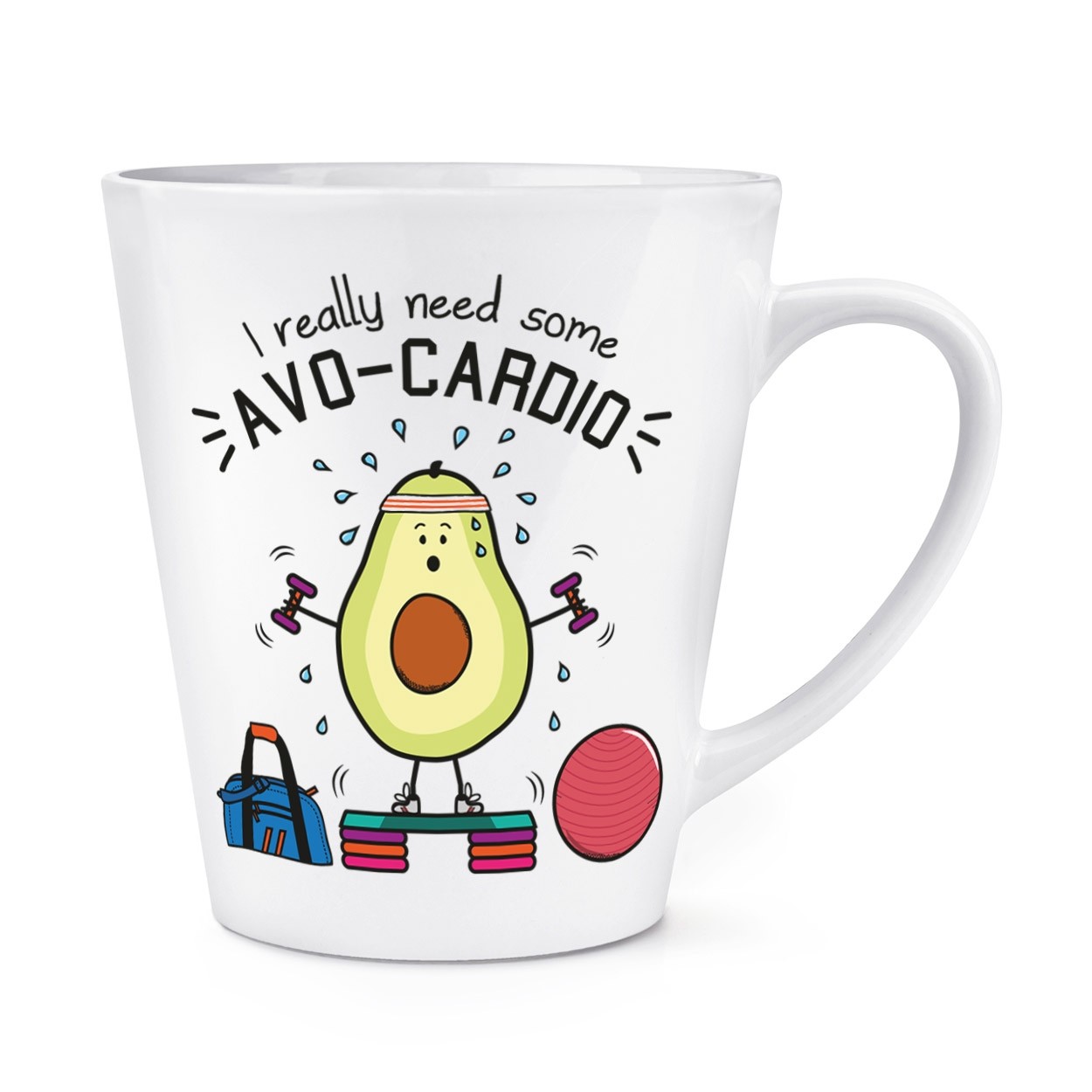 I Really Need Some Avocardio 12oz Latte Mug Cup - Funny Avocado Cardio Gym Vegan