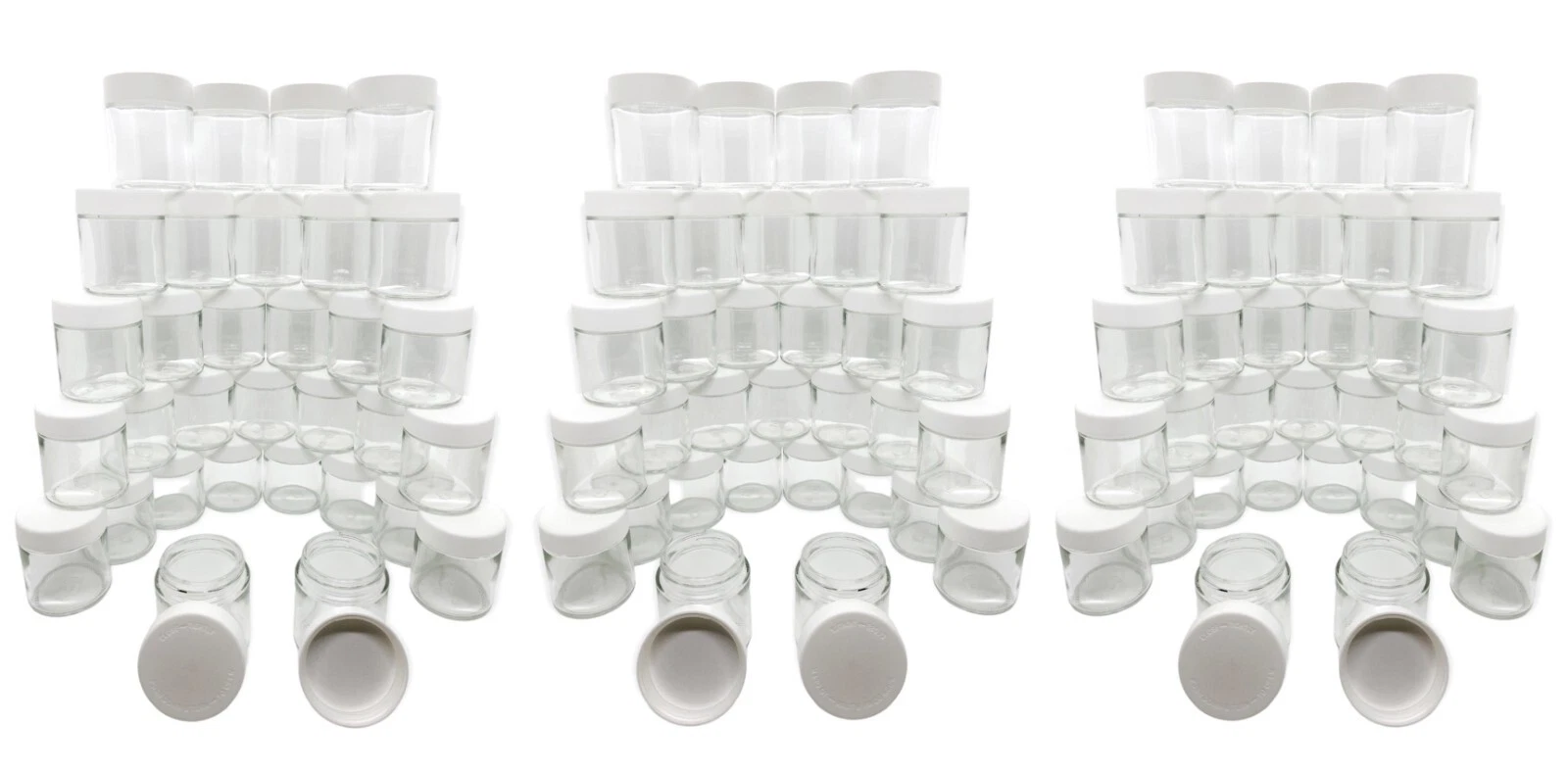 3oz Child Resistant Glass Jars w/ White Cap – 3.5g/Eighth Size Storage 100 Pack