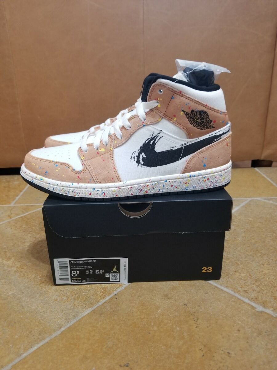 Nike Air Jordan 1 Mid SE BrushStroke Paint DA8005-100 Men’s Size 8.5 In Hand NEW