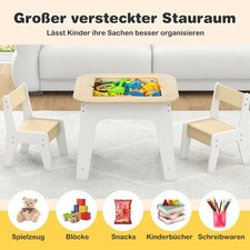 Northix Kindertisch-Set 2 St&uuml;hle Holz Tafel Whiteboard Stauraum Neu