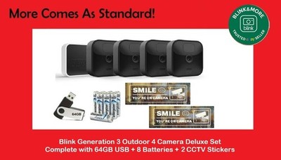 Blink Generation 3 Outdoor 4 Kamerasystem Deluxe Set mit 64GB USB + 2 CCTV
