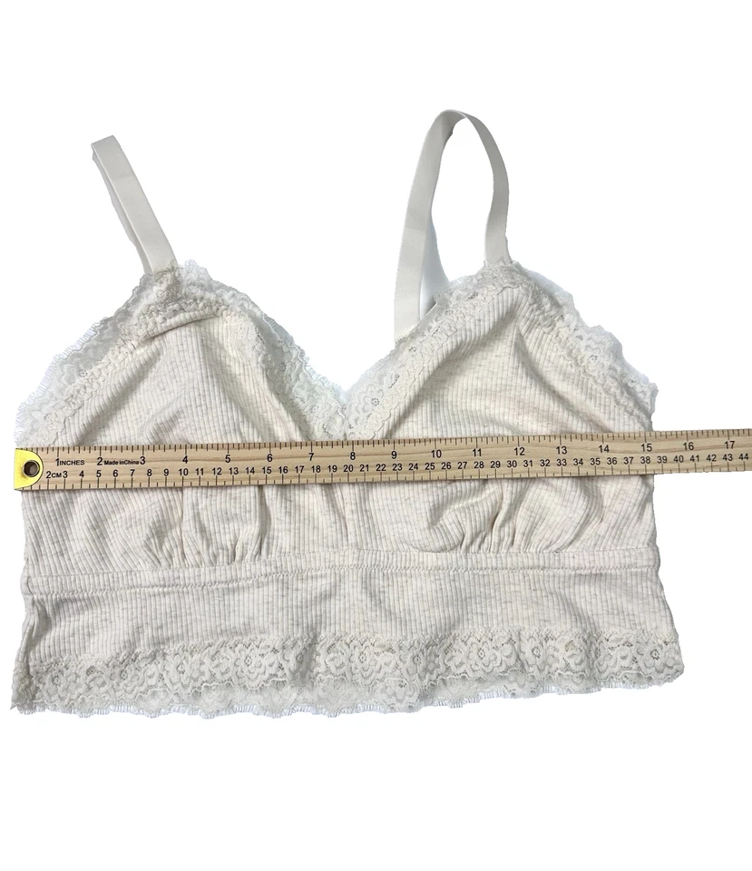 NWT! Aerie Bralette Bra V Neck Ribbed Lace Cream Adjustable Strap Size XL - Image 4 of 4
