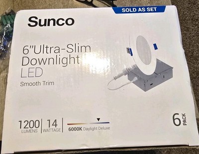 Sunco 6'' Ultra-Slim Recessed LED Downlight 14W 1200lm 5600-6400K (6pk)