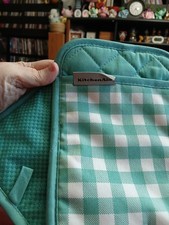 NUOVO KITCHENAID SET DI 2 PORTA PENTOLE A SCACCHI BIANCO E VERDE ACQUA SENZA ETICHETTE