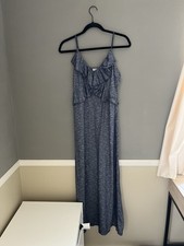 Max Studio Maxi Dress Heather Blue Ruffle V-Neck Adjustable Straps Large Rayon