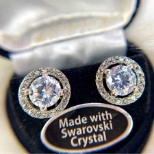 Crystal Halo Stud Earrings with Removable Jackets Made with Swarovski Crystals