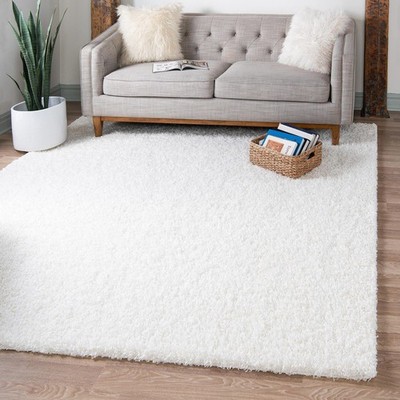 Unique Loom Solid Shag Collection Area Rug 3 3 Square Snow White 3151334