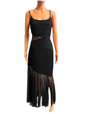 NWT Adrianna Papell 12 Womens  Flare Cutout Beaded Evening Dress Gown Prom  Goth