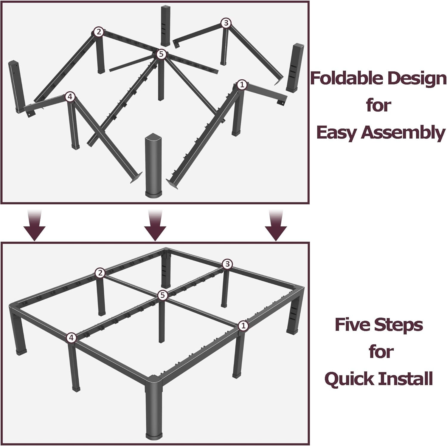 Metal Bed Frame California King Size,12 Inch Cal King Bed Frame with Round Co...