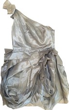 STUNNING WHITE BY VERA WANG GRAY ONE SHOULDER RUFFLE DRESS SIZE 12